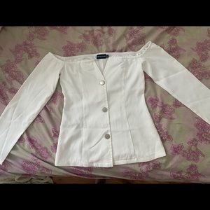 White Bardot / Off Shoulder, Corset Style PrettyLittleThing Long Sleeve Top